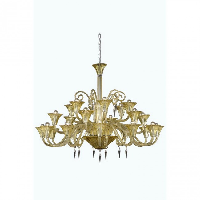 Yellow 24-Light Chandelier with Elegant Cut Crystal