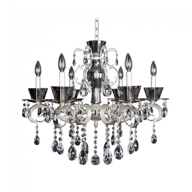 Silver Six-Light 20-Inch High Chandelier with Firenze Clear Crystal