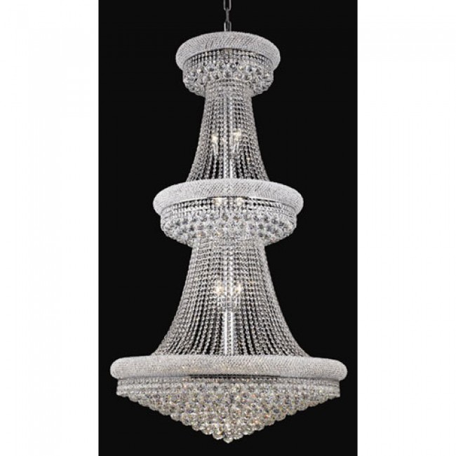 Primo Chrome Thirty-Two Light Three-Tier 36-Inch Chandelier with Royal Cut Clear Crystal