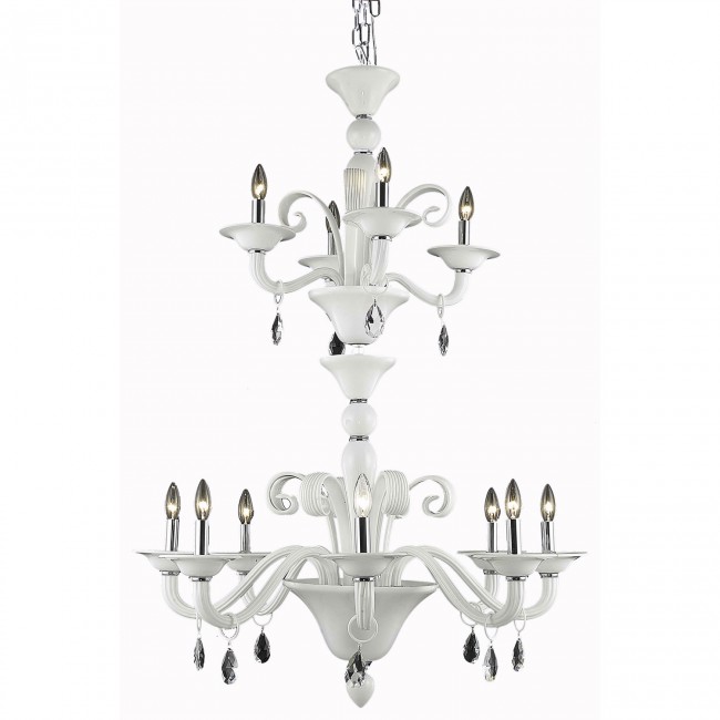Muse White Twelve-Light Chandelier with White Royal Cut Crystals