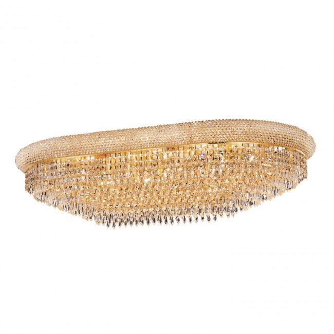  Primo Prism Gold Twenty-Four Light 40-Inch Oblong Flush Mount with Royal Cut Clear Crystal