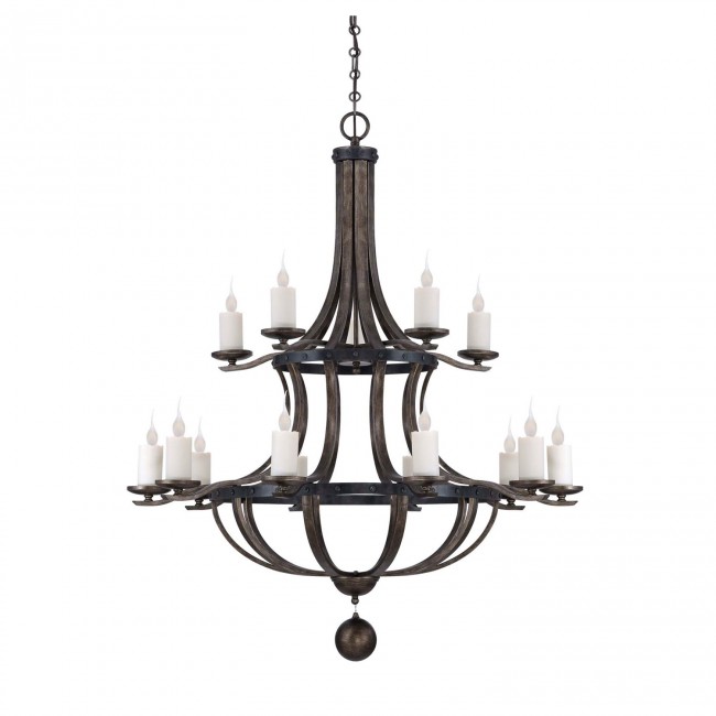 Wood Fifteen-Light Chandelier