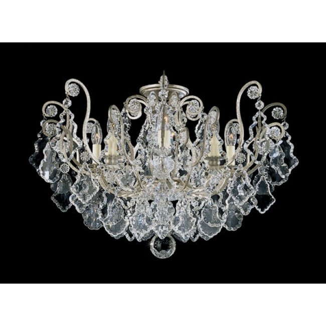 Schonbek Versailles New Antique Silver Eight-Light Clear Heritage Handcut Crystal Close to Ceiling, 26W x 18H x 26D