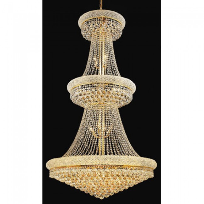 Gold Thirty-Two Light Three-Tier 36-Inch Chandelier with Royal Cut Clear Crystal