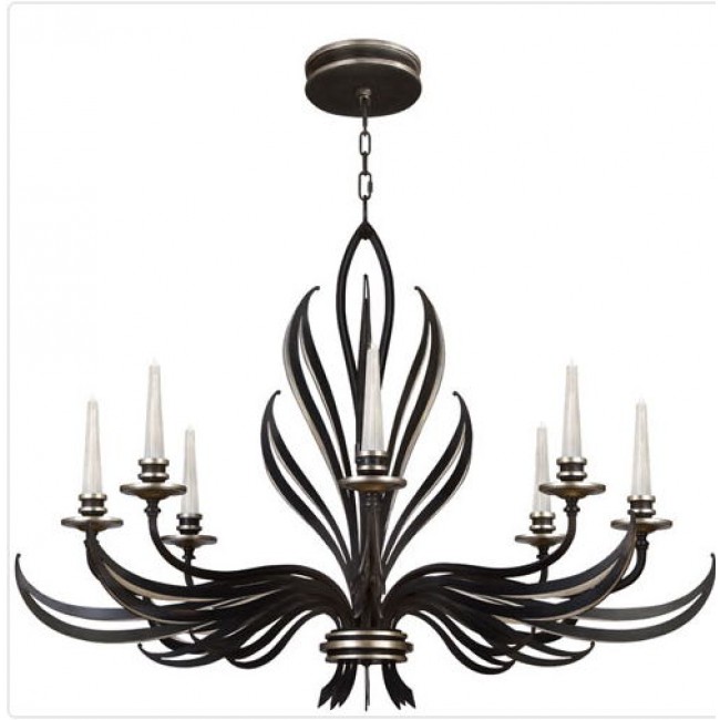 Black Eight-Light Chandelier in Antique Silver Leaf Finish