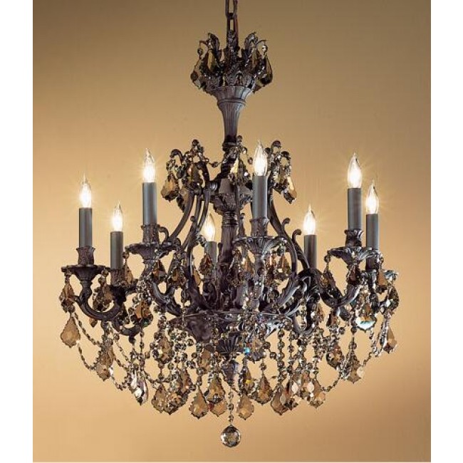 Bronze Eight-Light Chandelier with Strass Golden Teak Crystal Accents
