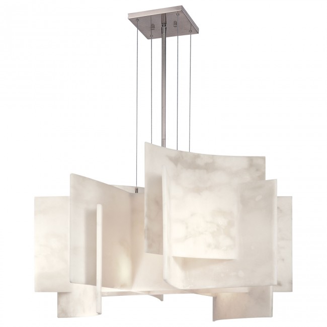 Brushed Nickel Five-Light Pendant with Alabaster Dust Shade