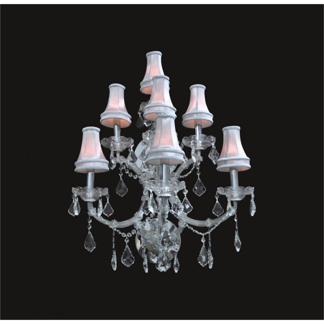 7 lights crystal wall sconce in gold with clear crystal and lamp shades