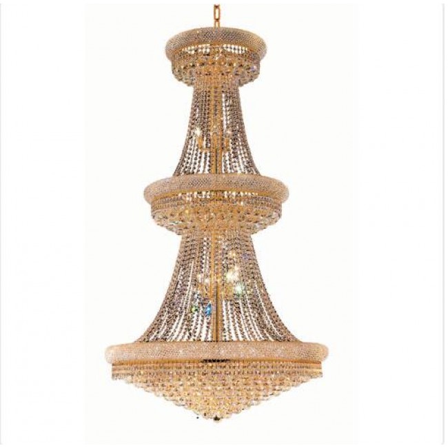Gold Thirty-Eight Light 42-Inch Three-Tier Chandelier with Royal Cut Clear Crystal