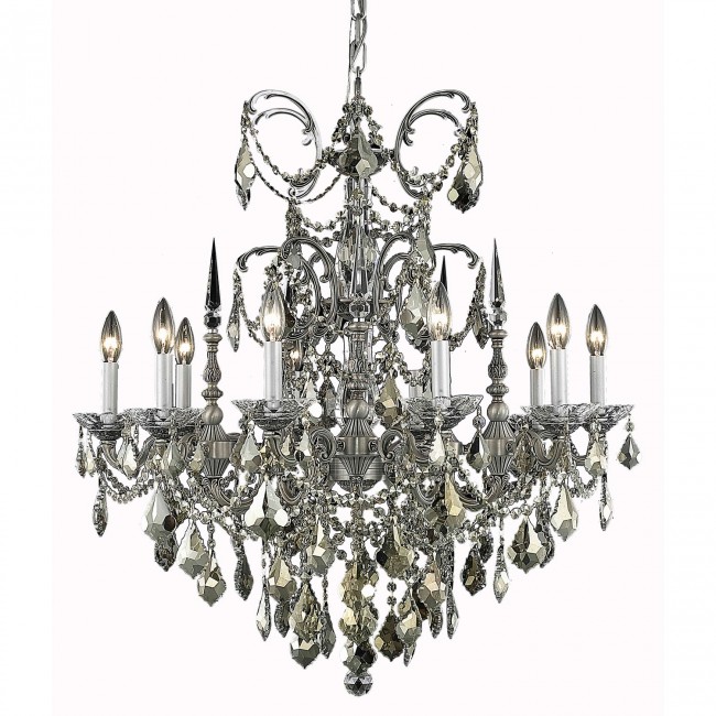  Pewter Ten-Light Chandelier with Clear Royal Cut Crystals