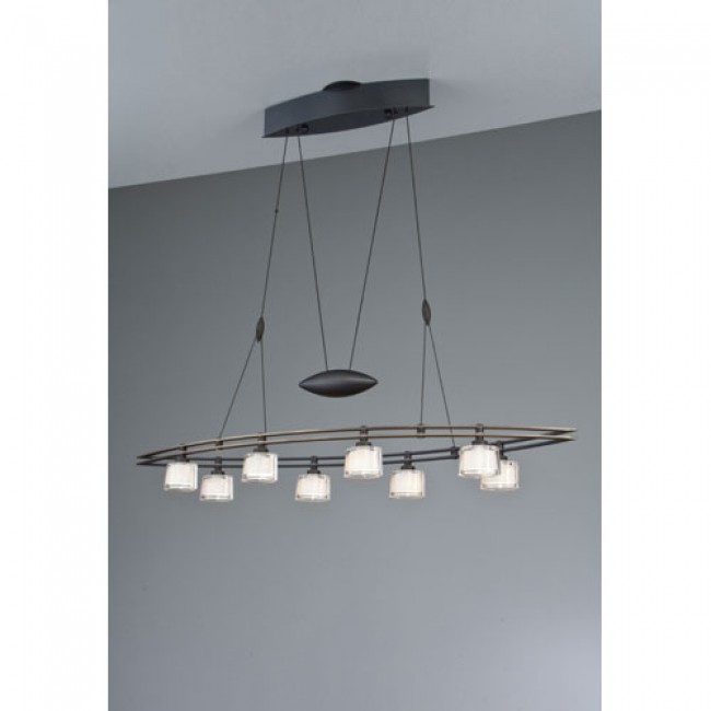 Hand Brushed Old Bronze Eight Light Pendant w/ Krystall Ellipse Glass