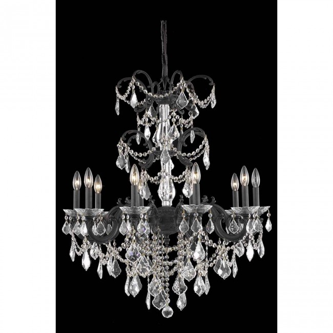 Dark Bronze 10-Light Chandelier with Royal Cut Crystal