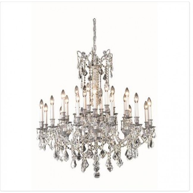 Pewter 24-Light 36-Inch Chandelier with Royal Cut Crystal