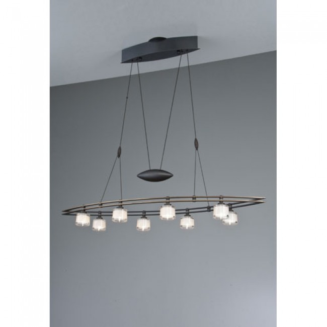 Hand Brushed Old Bronze Eight Light Pendant w/ Krystall Round Glass