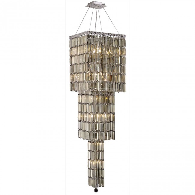 Maxim Chrome Fourteen-Light 16-Inch Three-Tier Square Pendant with Royal Cut Golden Teak Smoky Crystal