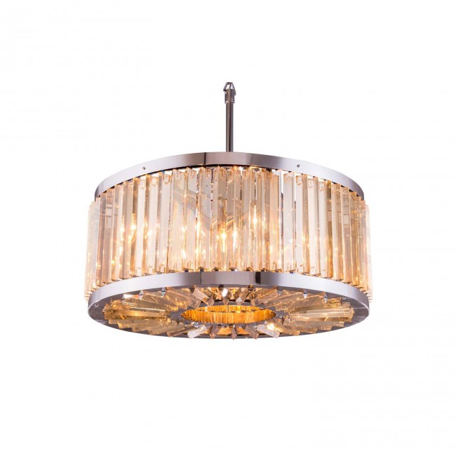 Chelsea Polished Nickel Twenty-Eight-Inch Pendant with Golden Teak Crystals