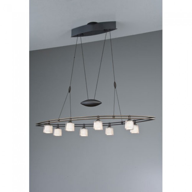 Hand Brushed Old Bronze Eight Light Pendant w/ Krystall Square Glass