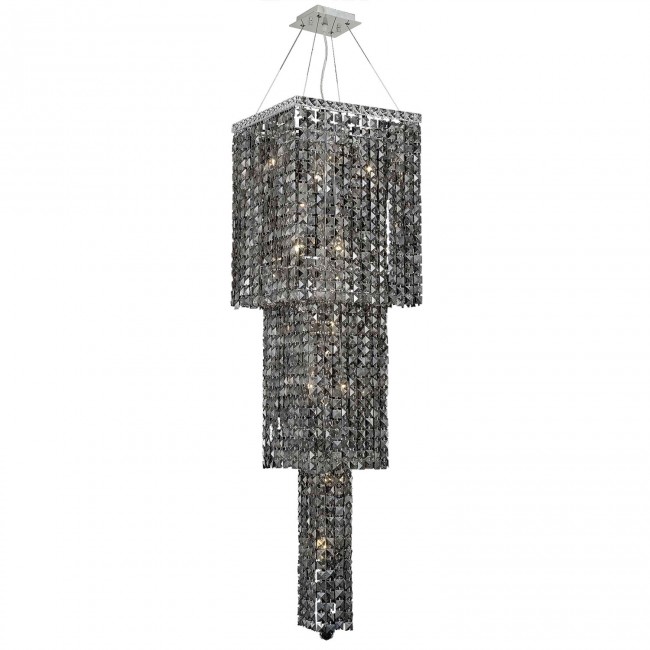 Maxim Chrome Fourteen-Light 16-Inch Three-Tier Square Pendant with Royal Cut Silver Grey Crystal