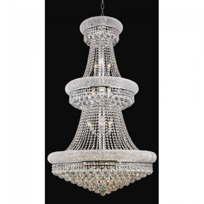 Chrome Thirty-Two Light Three-Tier 30-Inch Chandelier with Royal Cut Clear Crystal