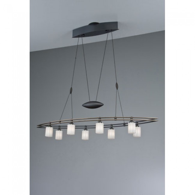 Hand Brushed Old Bronze Eight Light Pendant w/ Morning Star Glass