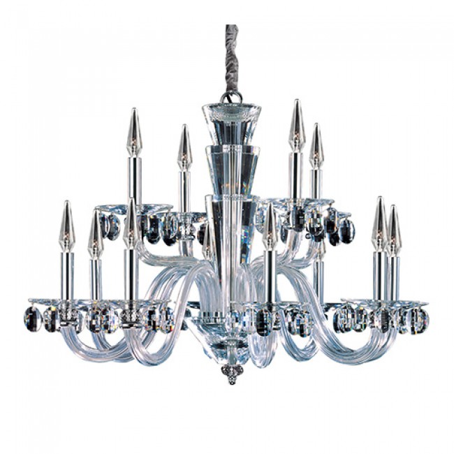  Chrome 12-Light Two Tier Chandelier with Firenze Clear Crystal