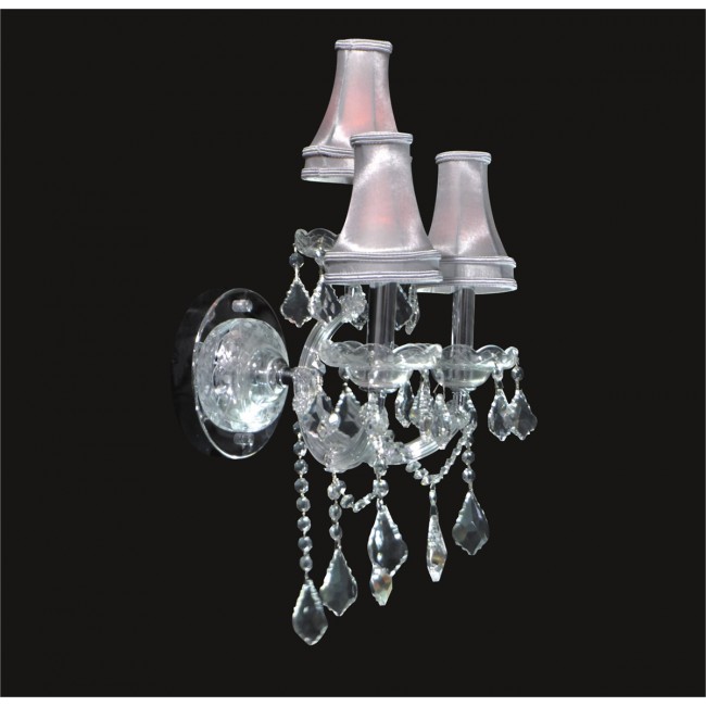 3 lights crystal wall sconce in Chrome with clear crystal and lamp shades