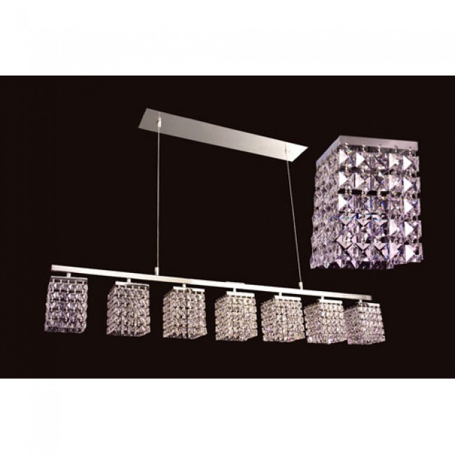 Bedazzle Chrome Seven-Light Pendant with Square Crystal Accents