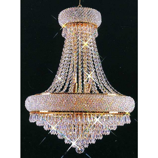 12 light gold plated crystal chandelier dressed with 25% Full Lead crystal