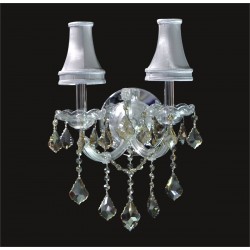 2 lights crystal wall sconce in chrome with golden teak crystal and lamp shades