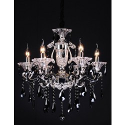 Polished chrome 6 Light Zinc Alloy crystal Chandelier dressed with black crystals