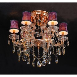 Gold plated traditional crystal Chandelier dressed with lampshades
