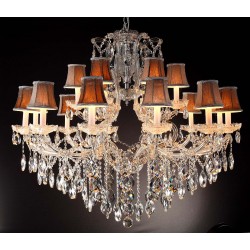 18 Lights Maria Theresa crystal chandelier dressed with yellow lampshades