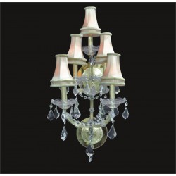 5 lights crystal wall sconce in gold with clear crystal and lamp shades