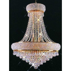 12 light gold plated crystal chandelier dressed with 25% Full Lead crystal