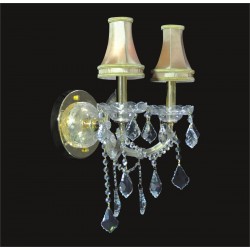 2 lights crystal wall sconce in gold with clear crystal and lamp shades