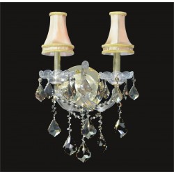 2 lights crystal wall sconce in gold with golden teak crystal and lamp shades