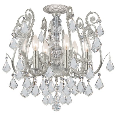Olde Silver Six-Light Semi Flush Mount with Hand Polished Crystal