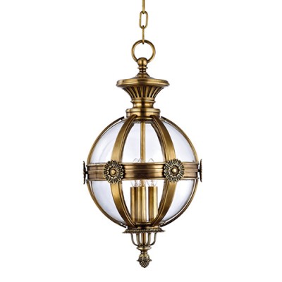 Aged Brass Three-Light Pendant with Clear Glass