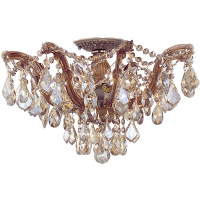  Group Maria Theresa Antique Brass Five-Light Semi Flush Mount with Golden Teak Swarovski Elements Crystals