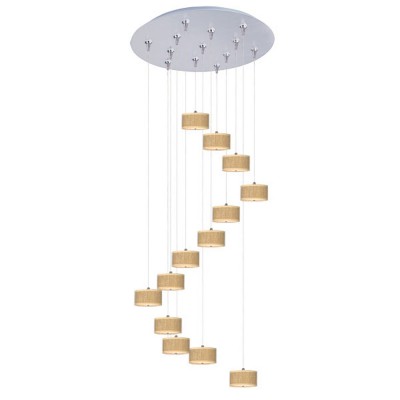 Satin Nickel Thirteen-Light 4-Inch RapidJack High Pendant with Beige Shade