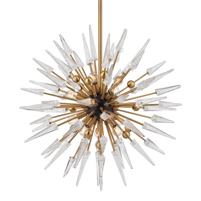 Aged Brass Twelve-Light Starburst Pendant