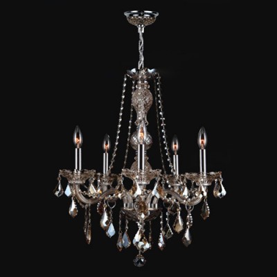 Five-Light Chrome Finish with Golden Teak Crystal Chandelier
