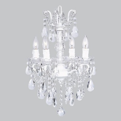 White Four-Light Glass Center Crystal Mini Chandelier