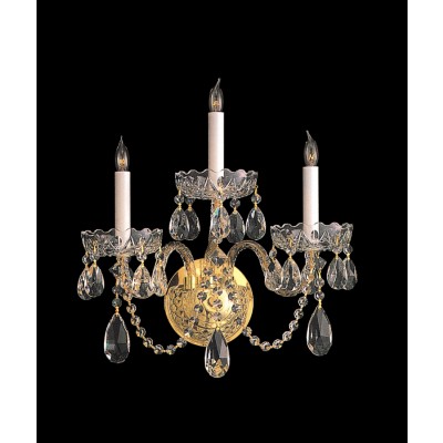 3 Light crystal wall sconce with polished brass finish 