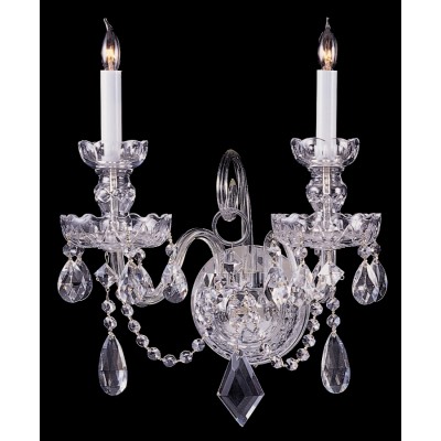 2 Light crystal wall sconce with majestic wood polish crystal