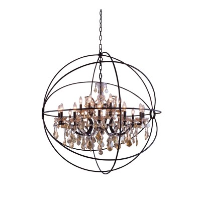 Geneva Dark Bronze Forty-Three-Inch Pendant with Golden Teak Crystals