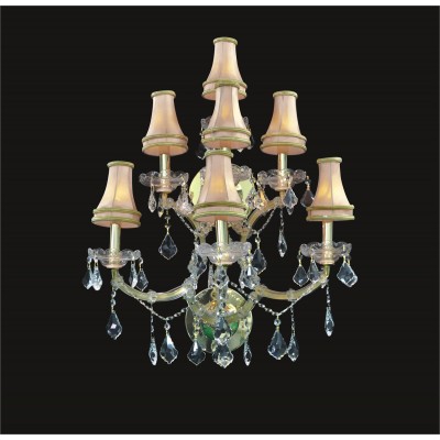 7 lights crystal wall sconce in gold with clear crystal and lamp shades
