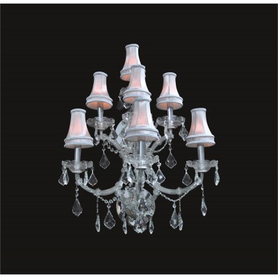 7 lights crystal wall sconce in gold with clear crystal and lamp shades