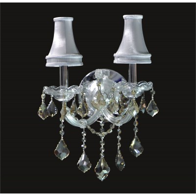 2 lights crystal wall sconce in chrome with golden teak crystal and lamp shades