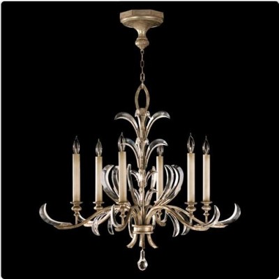 Six-Light Chandelier in Warm Muted Silver Leaf Finish with Beveled Crystal Accents